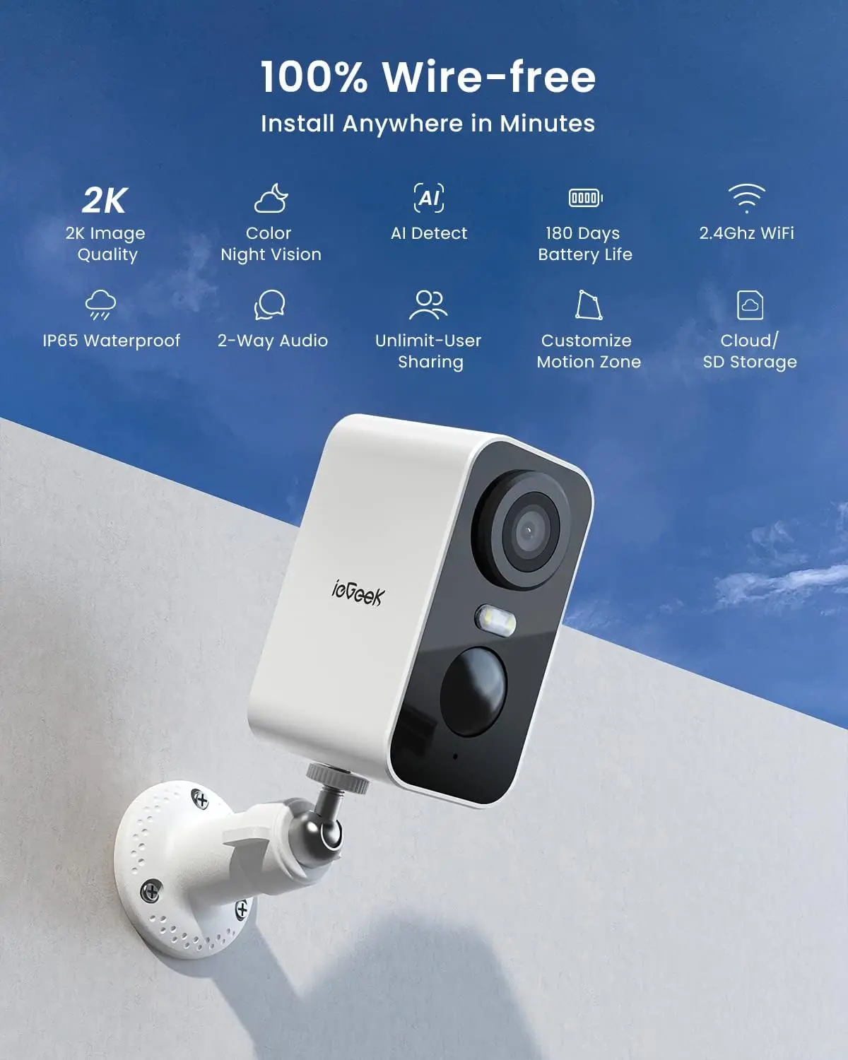 ieGeek 2K Wireless Security Camera Outdoor Colorful Night Vision, Rechargeable Battery CCTV Camera Systems, WiFi Home - Image 5