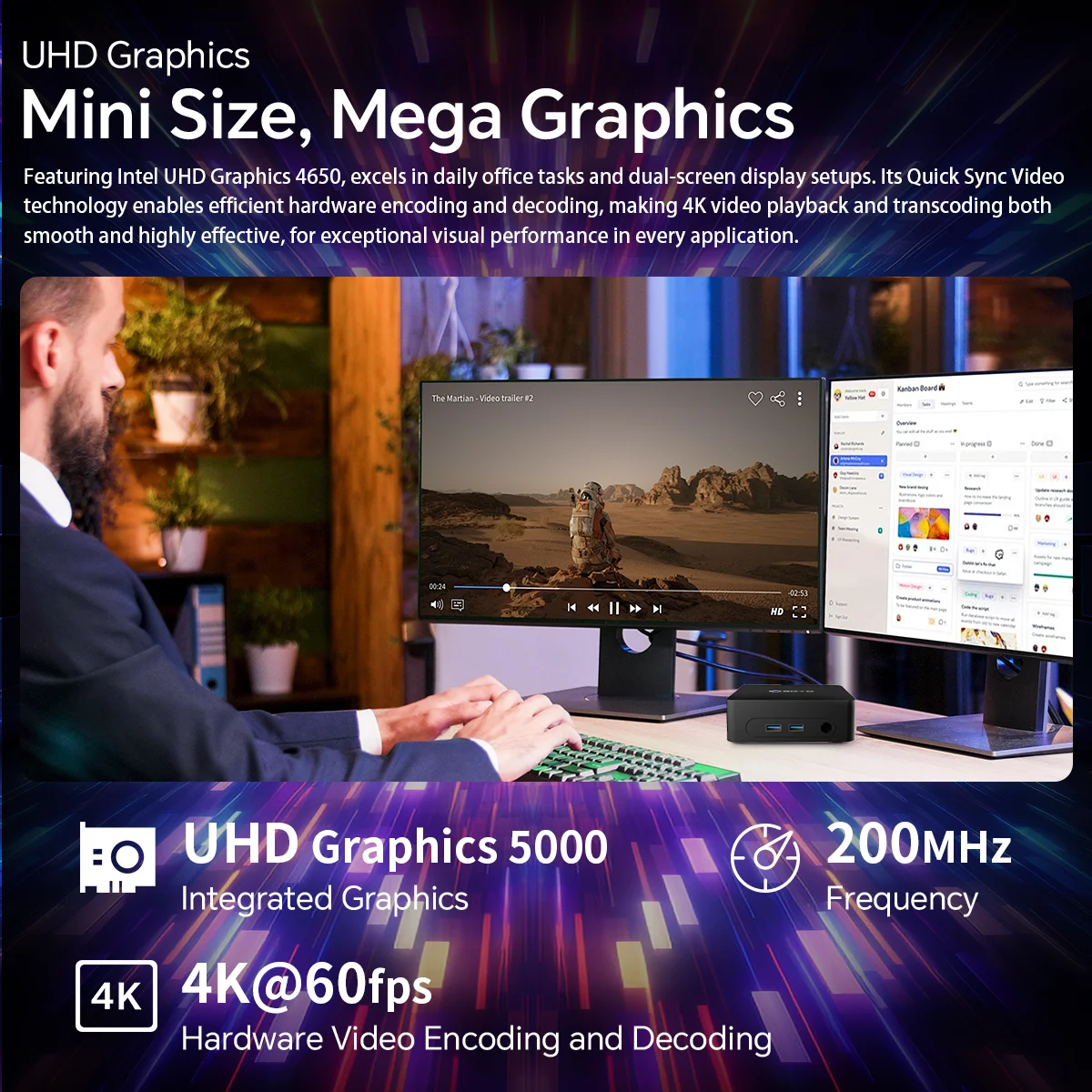 SOYO Mini PC Y5 PLUS Intel I7 4th Gen 8GB RAM 128GB ROM Y5 Air I5 4th GenWindows 11 Pro WiFi BT4.2 Office Desktop Computer HDMI*2 RJ45*1 USB3.0*4 3.3GHZ 4K 60fps UHD Graphics 5000 HDMI VGA Dual Display Silent Cooling VESA Mount - Image 4