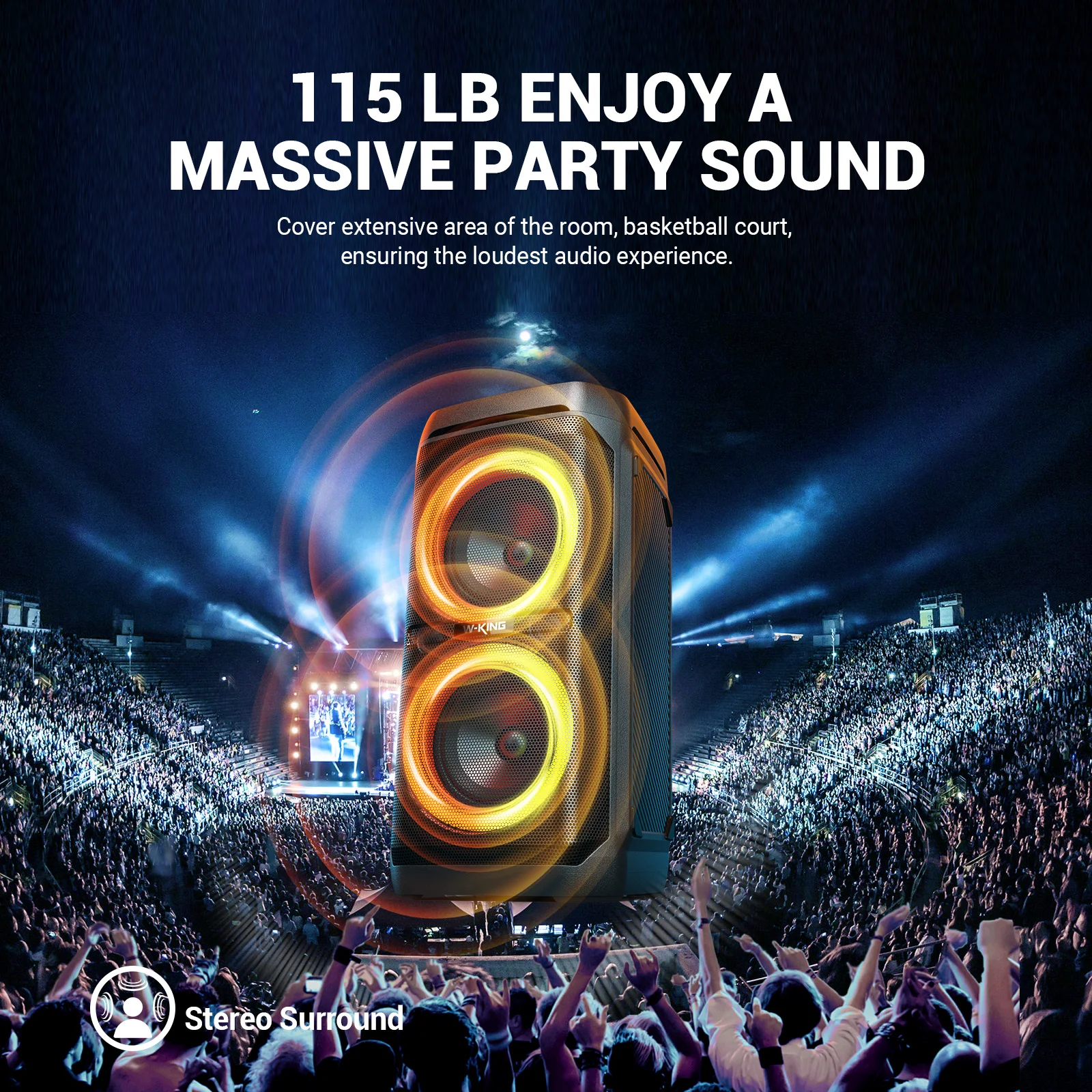 W-KING T11 Bluetooth Speakers,100W RMS, IPX6 Waterproof, BT 5.3 Portable Party Boombox Wireless Deep Bass/115dB Loud Massive Sound - Image 2