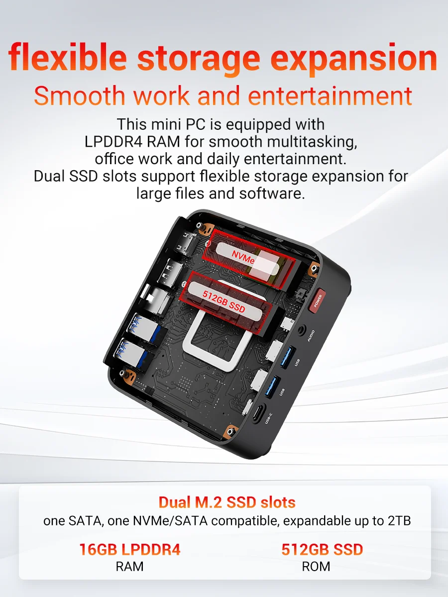 Firebat R3 Mini Pc Amd Ryzen7 7730U Ryzen5 7430U Ryzen3 4300U Lpddr4 16Gb Ram M.2 SATA 512Gb Ssd Wifi6 Bt5.2 1000M Lan Windows11 Portable Desktop Computer - Image 3