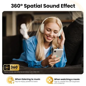 HAYLOU S30 Wireless Bluetooth 5.4 Headphones 43dB Adaptive Noise Cancelling Headsets 40mm Driver 80H Playtime Earphones - Thumbnail Image 7