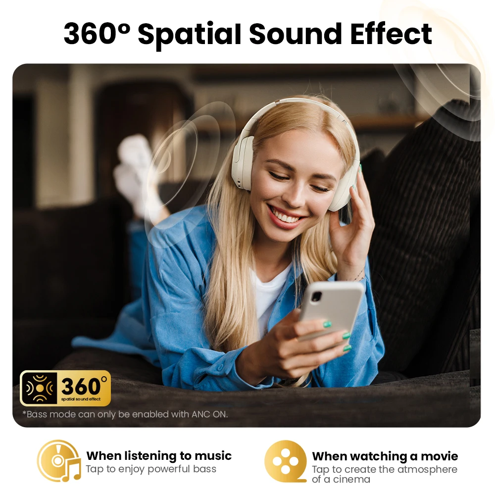 HAYLOU S30 Wireless Bluetooth 5.4 Headphones 43dB Adaptive Noise Cancelling Headsets 40mm Driver 80H Playtime Earphones - Image 7
