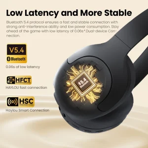 HAYLOU S30 Wireless Bluetooth 5.4 Headphones 43dB Adaptive Noise Cancelling Headsets 40mm Driver 80H Playtime Earphones - Thumbnail Image 5