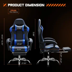JHK Ergonomic Racing Gaming Chair Adjustable Swivel PU Leather with Headrest and Lumbar Support For Office Computer Living Room - Thumbnail Image 3