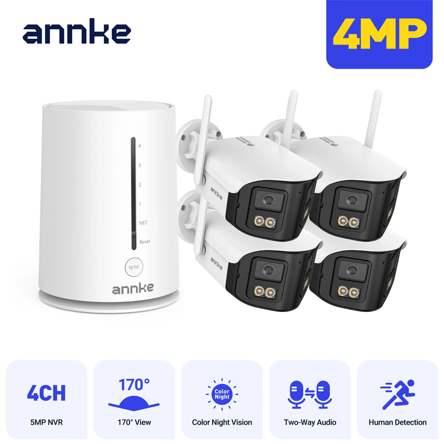ANNKE Wireless Security Camera System 4CH NVR 4MP Dual Lens WiFi6 Outdoor CCTV Kit Home Surveillance with Alexa - Image 1