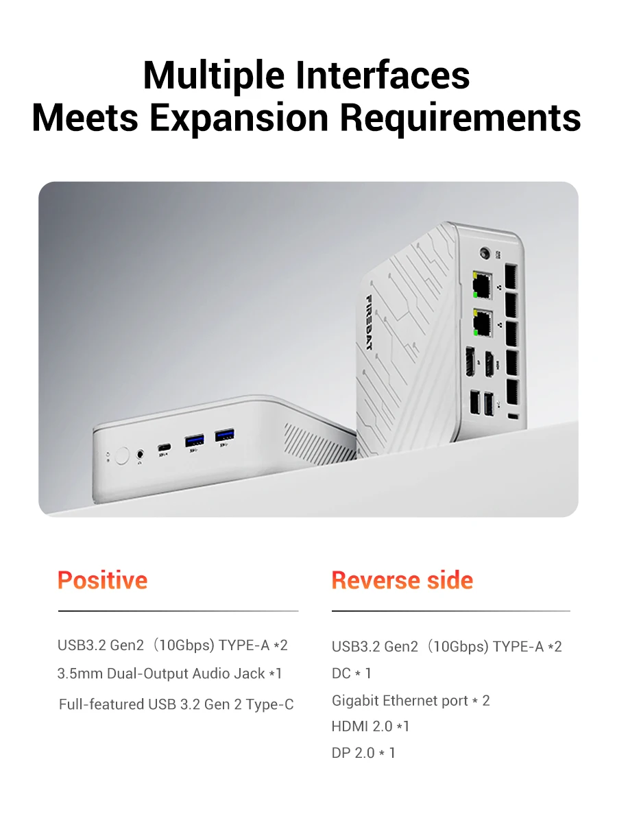 FIREBAT AM02 Mini PC AMD Ryzen 7 H255 DDR5 16GB RAM M.2 PCIe 512GB SSD WiFi6 BT5.2 1000M LAN Windows11 Desktop Computer - Image 6
