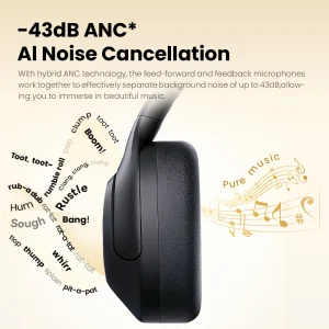 HAYLOU S30 Wireless Bluetooth 5.4 Headphones 43dB Adaptive Noise Cancelling Headsets 40mm Driver 80H Playtime Earphones - Thumbnail Image 6