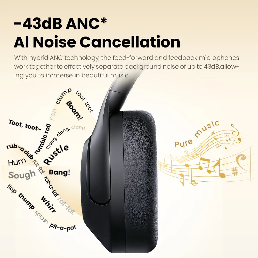 HAYLOU S30 Wireless Bluetooth 5.4 Headphones 43dB Adaptive Noise Cancelling Headsets 40mm Driver 80H Playtime Earphones - Image 6
