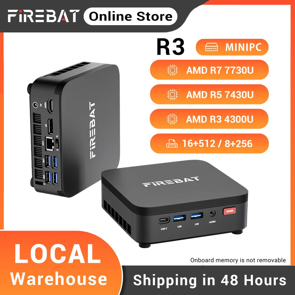 Firebat R3 Mini Pc Amd Ryzen7 7730U Ryzen5 7430U Ryzen3 4300U Lpddr4 16Gb Ram M.2 SATA 512Gb Ssd Wifi6 Bt5.2 1000M Lan Windows11 Portable Desktop Computer - Image 1