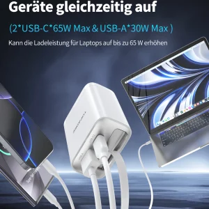 65W GaN PD3.1 Fast Charger With Retractable Cable , 3-Port Type-C + USB-A Travel Adapter For IPhone ,  Laptops, Galaxy Series - Thumbnail Image 5