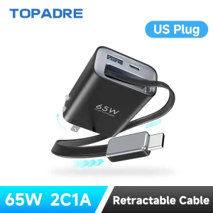 65W GaN PD3.1 Fast Charger With Retractable Cable , 3-Port Type-C + USB-A Travel Adapter For IPhone ,  Laptops, Galaxy Series - Thumbnail Image 7