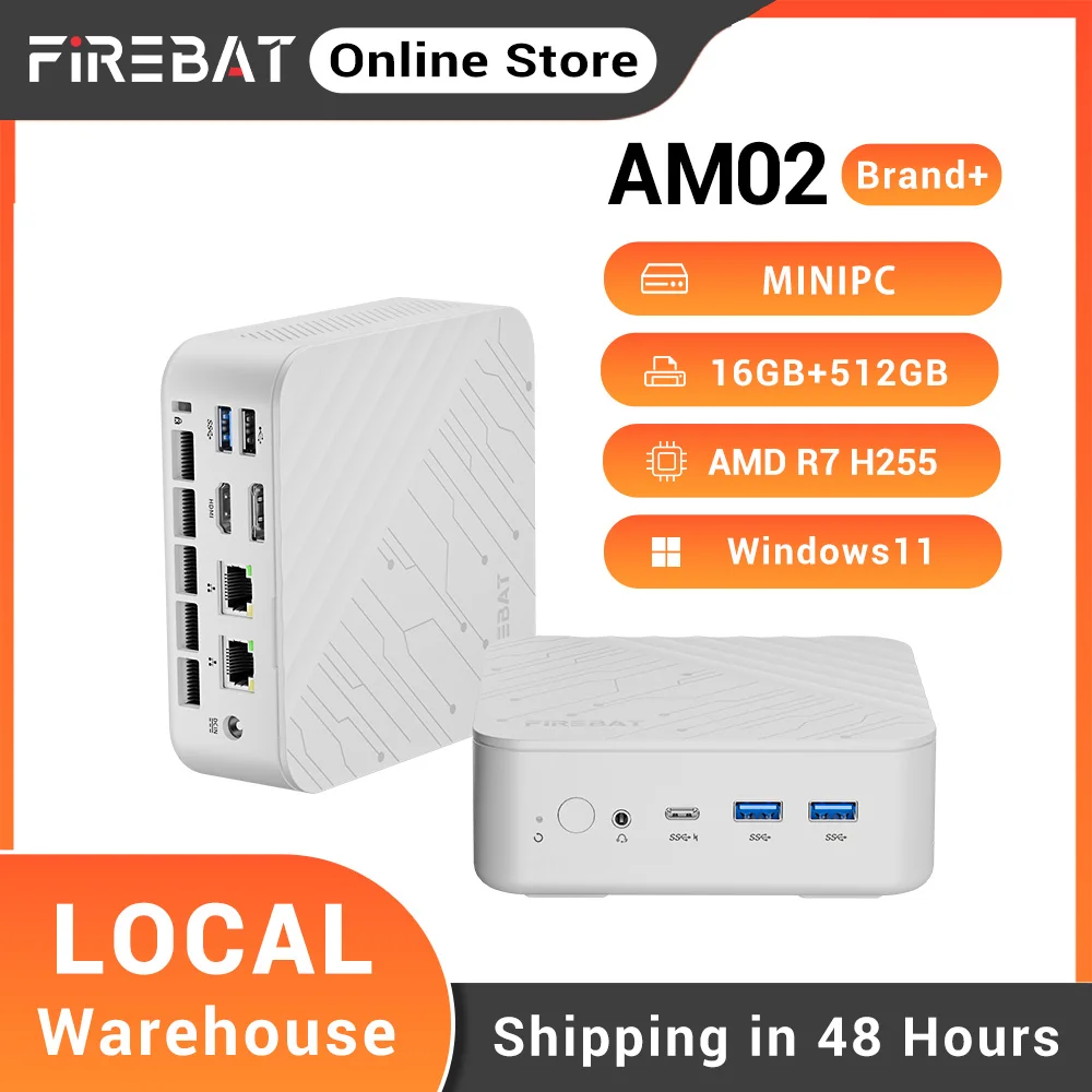 FIREBAT AM02 Mini PC AMD Ryzen 7 H255 DDR5 16GB RAM M.2 PCIe 512GB SSD WiFi6 BT5.2 1000M LAN Windows11 Desktop Computer - Image 1