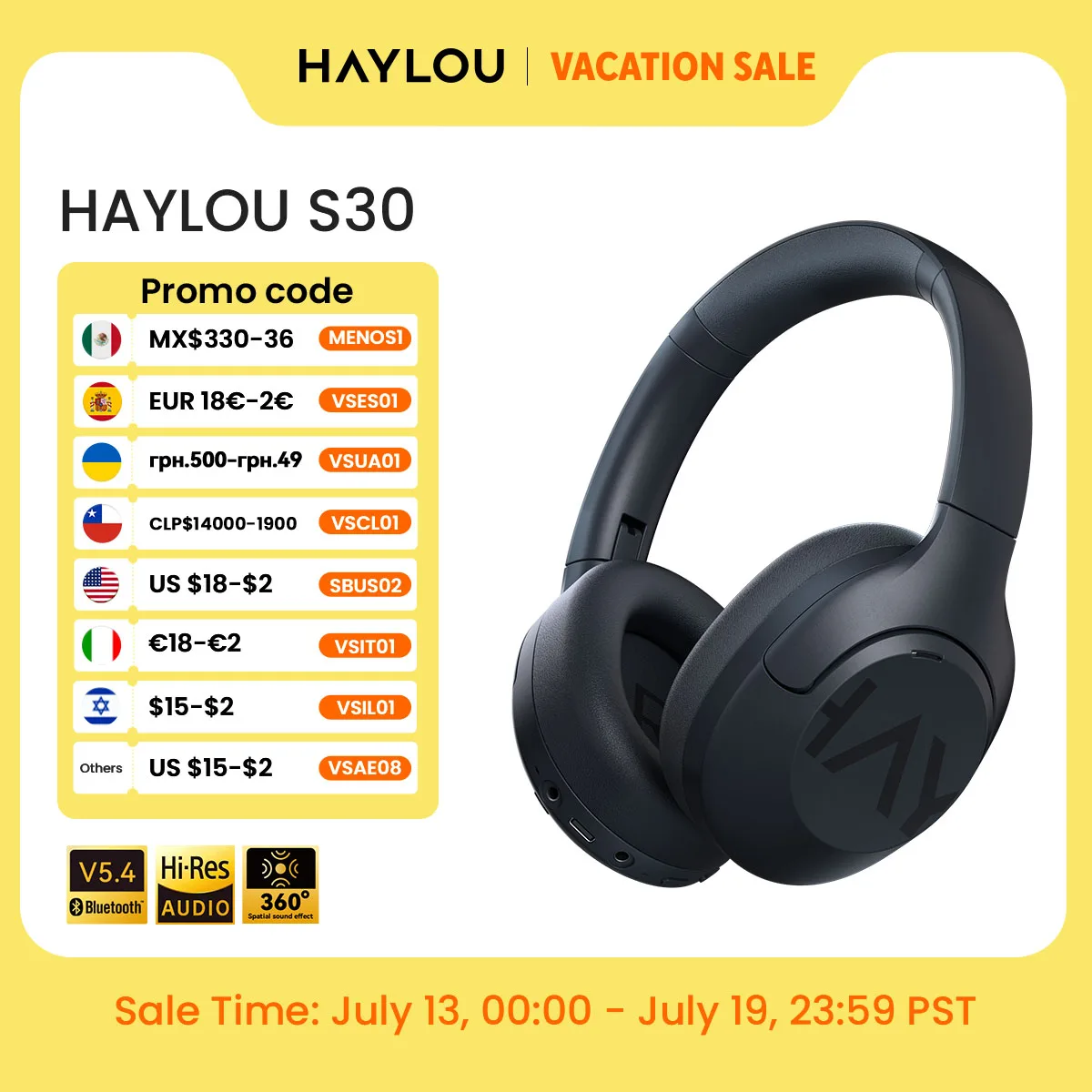 HAYLOU S30 Wireless Bluetooth 5.4 Headphones 43dB Adaptive Noise Cancelling Headsets 40mm Driver 80H Playtime Earphones - Image 2