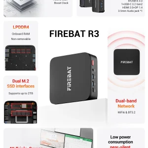 Firebat R3 Mini Pc Amd Ryzen7 7730U Ryzen5 7430U Ryzen3 4300U Lpddr4 16Gb Ram M.2 SATA 512Gb Ssd Wifi6 Bt5.2 1000M Lan Windows11 Portable Desktop Computer - Thumbnail Image 2