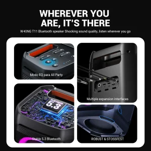 W-KING T11 Bluetooth Speakers,100W RMS, IPX6 Waterproof, BT 5.3 Portable Party Boombox Wireless Deep Bass/115dB Loud Massive Sound - Thumbnail Image 6