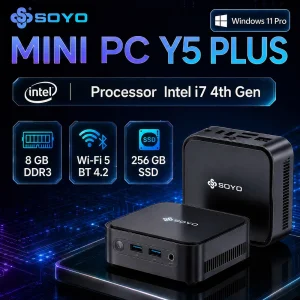 SOYO Mini PC Y5 PLUS Intel I7 4th Gen 8GB RAM 128GB ROM Y5 Air I5 4th GenWindows 11 Pro WiFi BT4.2 Office Desktop Computer HDMI*2 RJ45*1 USB3.0*4 3.3GHZ 4K 60fps UHD Graphics 5000 HDMI VGA Dual Display Silent Cooling VESA Mount